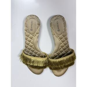 Birdies Gold Fringe Slide Sandals Narrow Fit Size 6.5 Quilted Flats